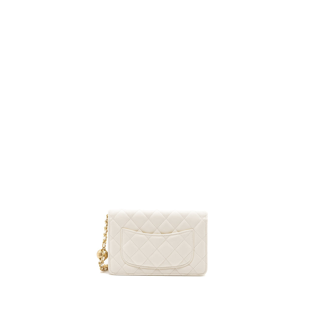 CHANEL PEARL CRUSH WALLET ON CHAIN LAMBSKIN WHITE GHW (MICROCHIP)
