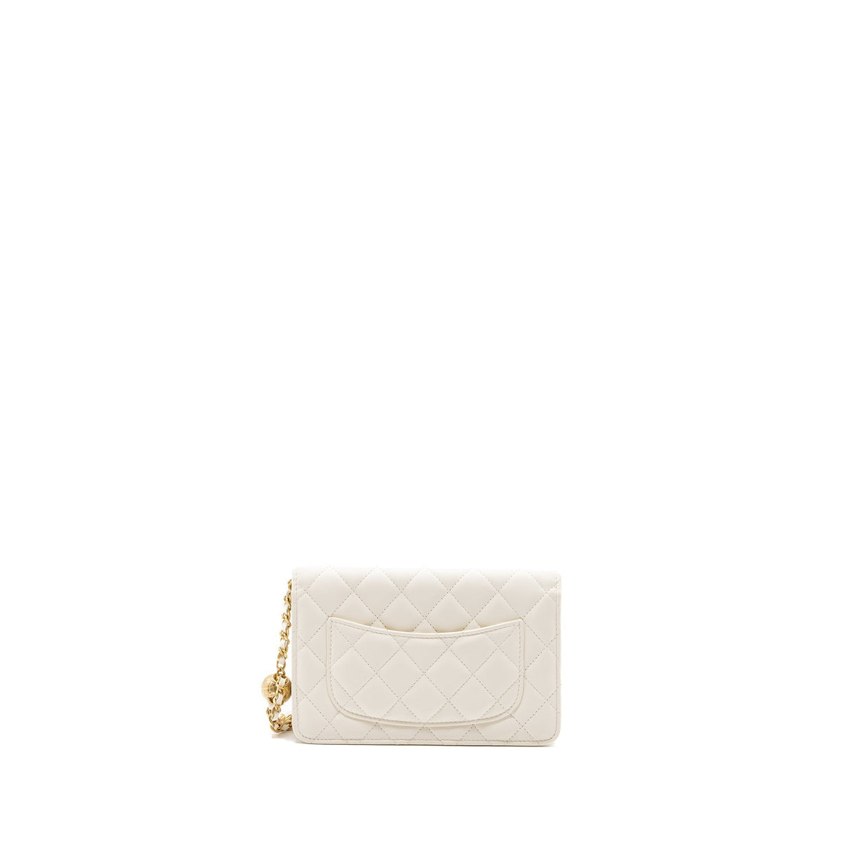 CHANEL PEARL CRUSH WALLET ON CHAIN LAMBSKIN WHITE GHW (MICROCHIP)