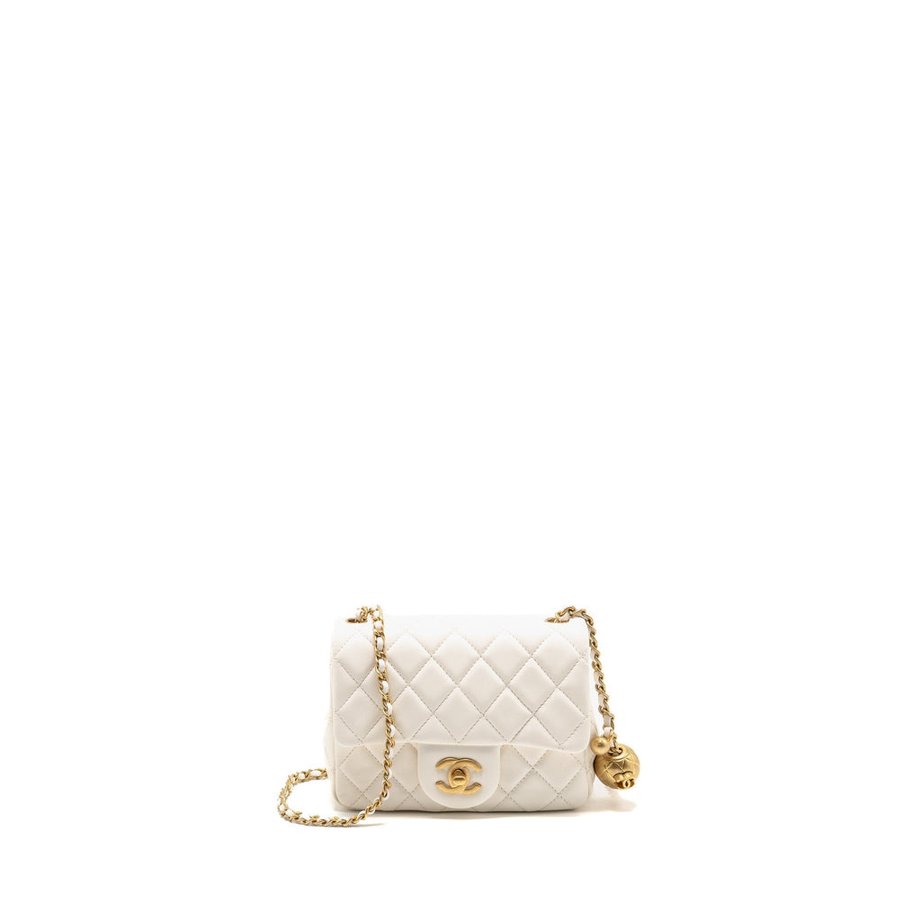CHANEL PEARL CRUSH MINI SQUARE FLAP BAG LAMBSKIN WHITE GHW (MICROCHIP)