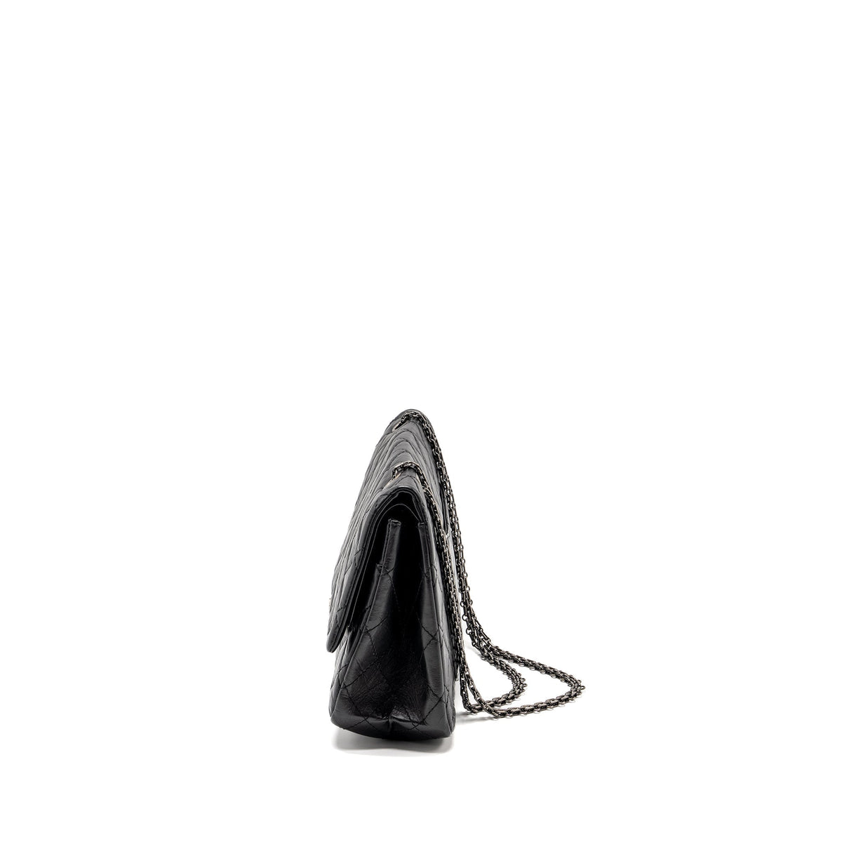 CHANEL 2.55 227 REISSUE FLAP BAG AGED CALFSKIN BLACK RUTHENIUM HARDWARE