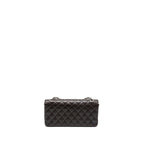 CHANEL EAST WEST CLASSIC QUILTED FLAP BAG CAVIAR CHOCOLATE SHW