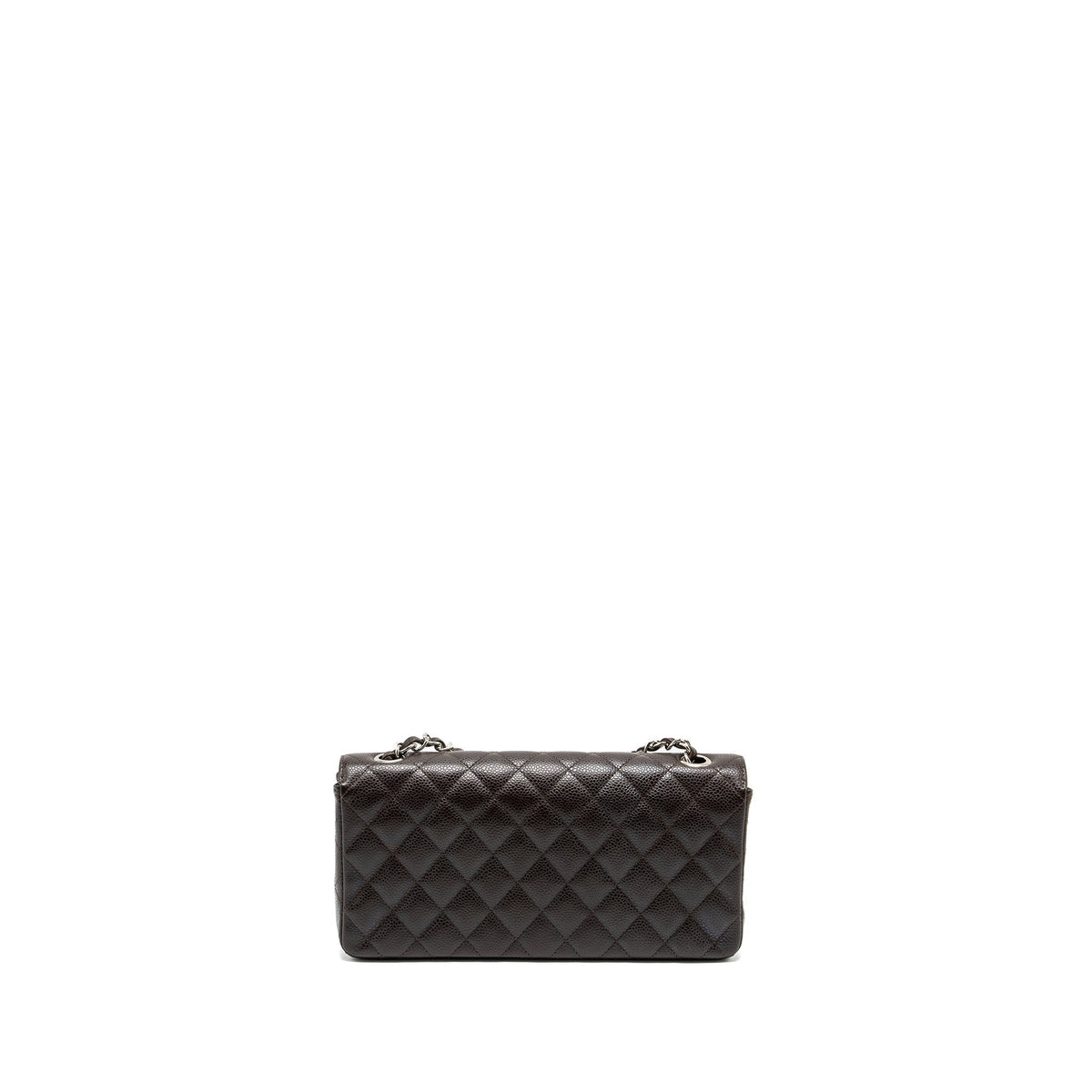 CHANEL EAST WEST CLASSIC QUILTED FLAP BAG CAVIAR CHOCOLATE SHW