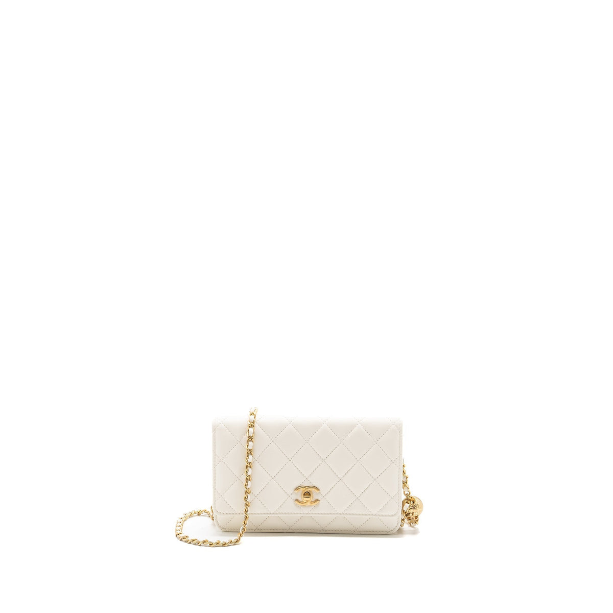 CHANEL PEARL CRUSH WALLET ON CHAIN LAMBSKIN WHITE GHW (MICROCHIP)