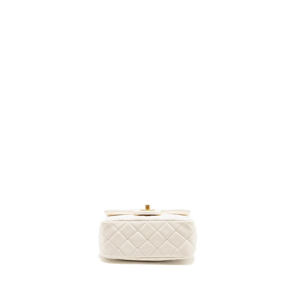 CHANEL PEARL CRUSH MINI SQUARE FLAP BAG LAMBSKIN WHITE GHW (MICROCHIP)
