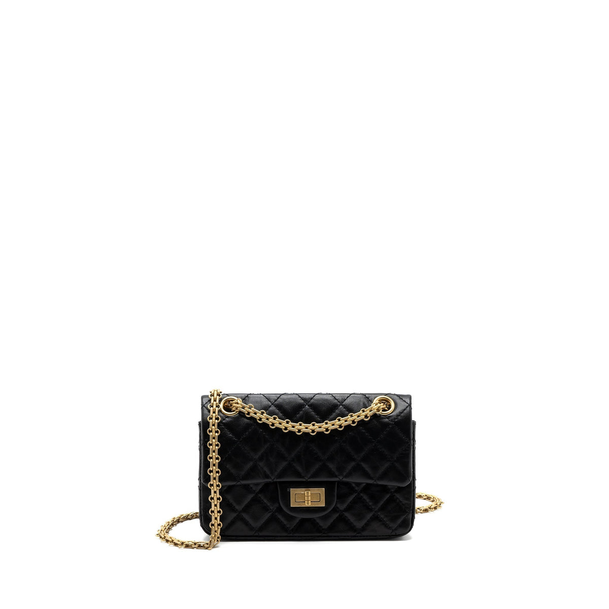 CHANEL MINI 2.55 REISSUE FLAP BAG AGED CALFSKIN BLACK BRUSHED GHW