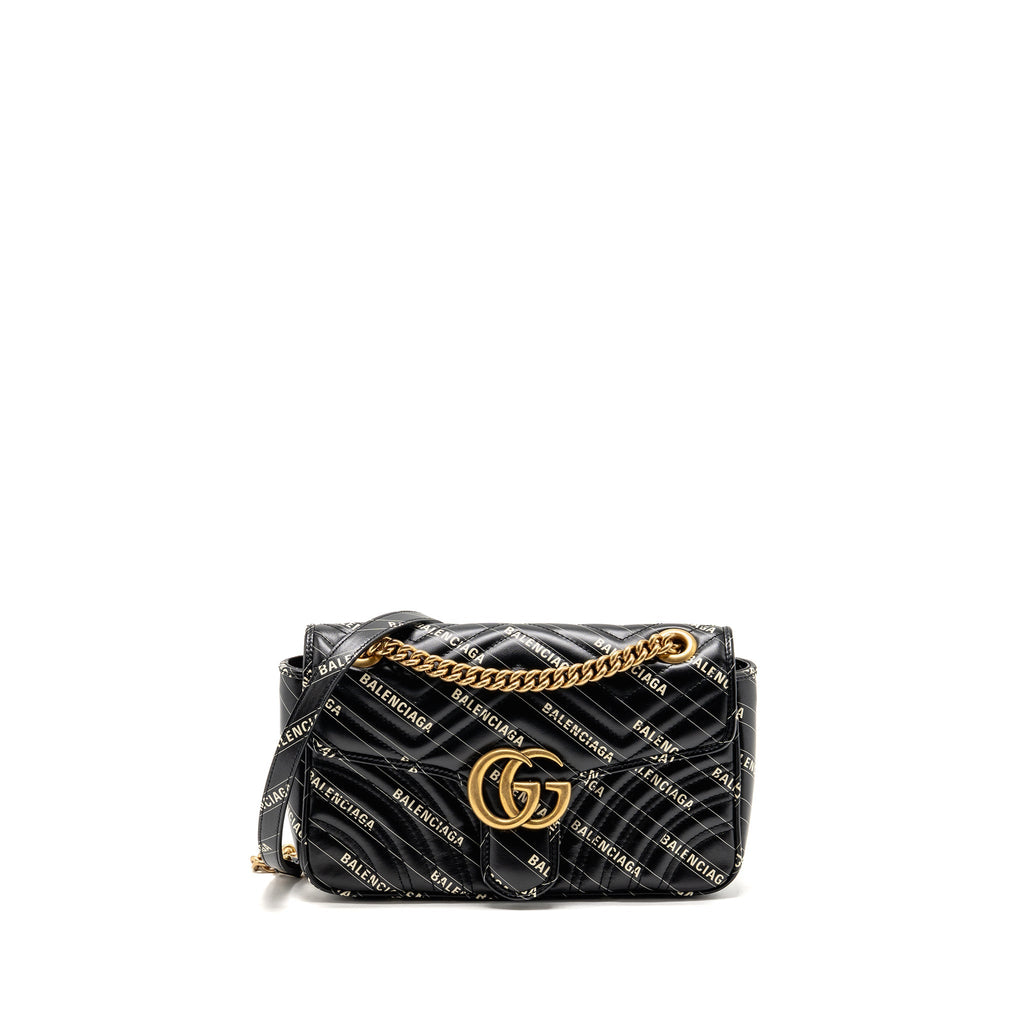 Gucci x Balenciaga The Hacker Project Small GG Marmont Bag Chevron Leather Black/White GHW