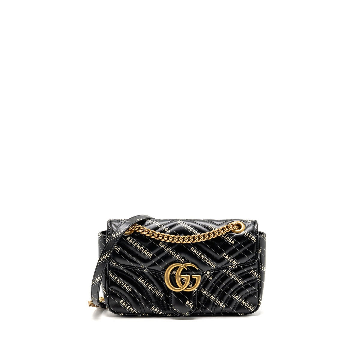 Gucci x Balenciaga The Hacker Project Small GG Marmont Bag Chevron Leather Black/White GHW