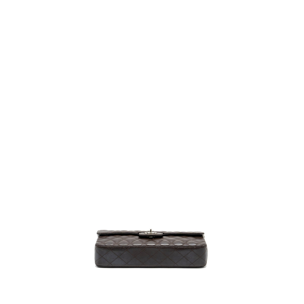 CHANEL EAST WEST CLASSIC QUILTED FLAP BAG CAVIAR CHOCOLATE SHW