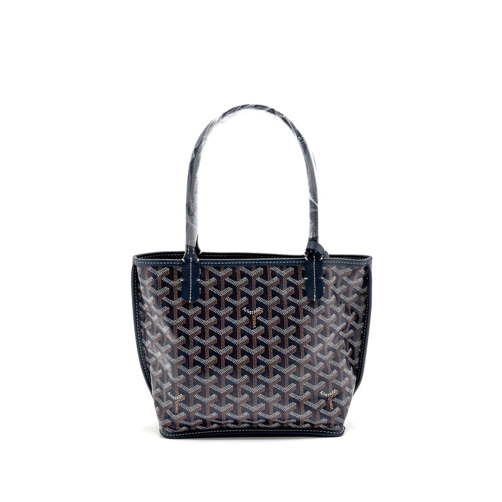 Goyard Mini Anjou Tote Bag Goyardine Canvas/Calfskin Bleu Marine SHW