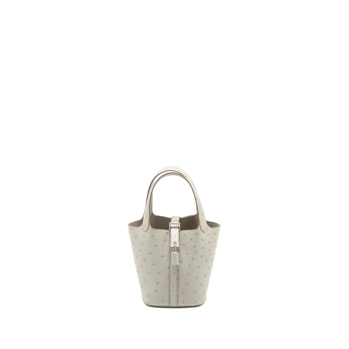 HERMES MICRO PICOTIN 14 LOCK BAG OSTRICH GRIS PERLE SHW