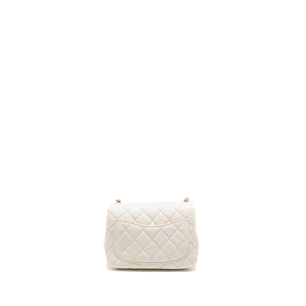 CHANEL PEARL CRUSH MINI SQUARE FLAP BAG LAMBSKIN WHITE GHW (MICROCHIP)