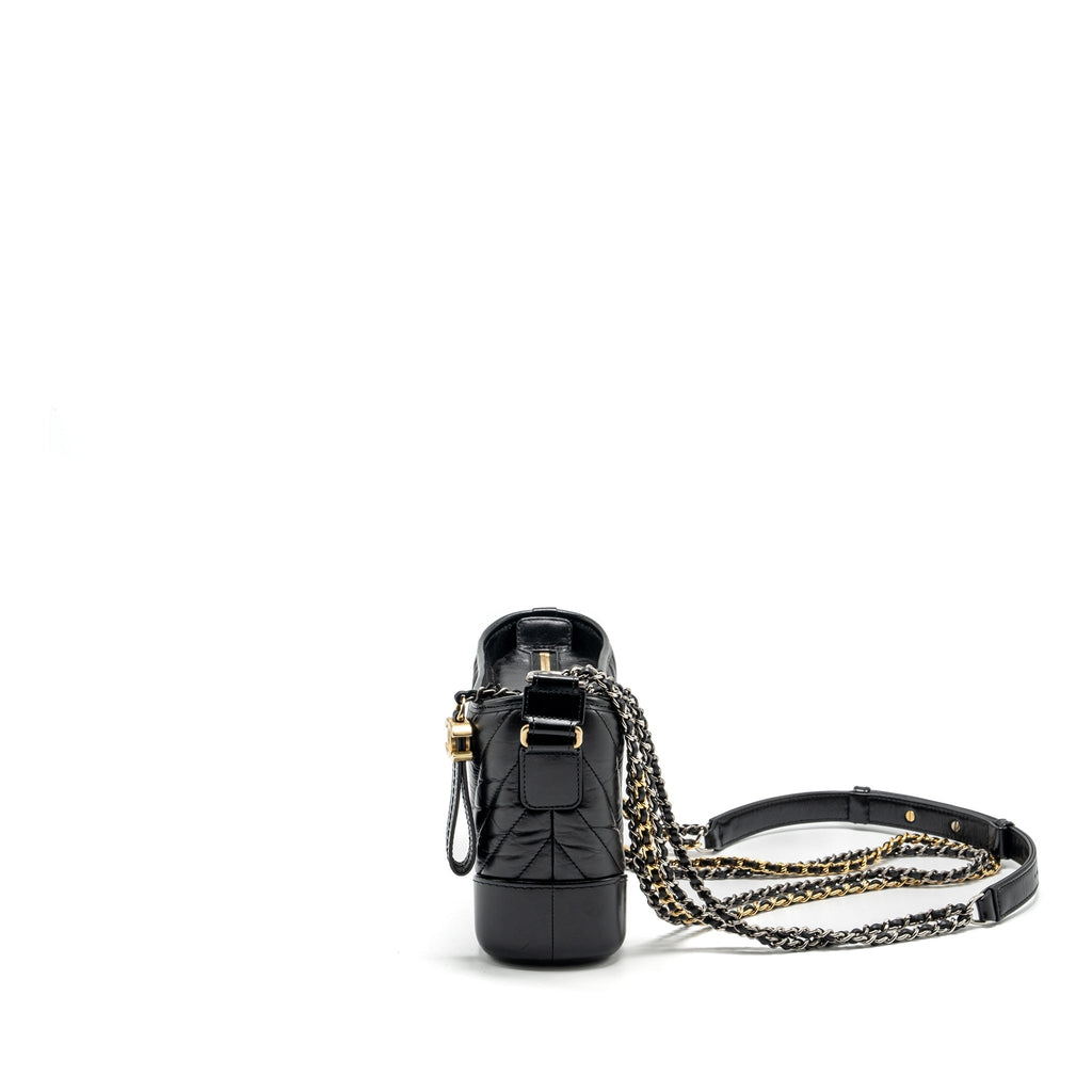 CHANEL SMALL GABRIELLE HOBO BAG CHEVRON AGED CALFSKIN BLACK MULTICOLOUR HARDWARE