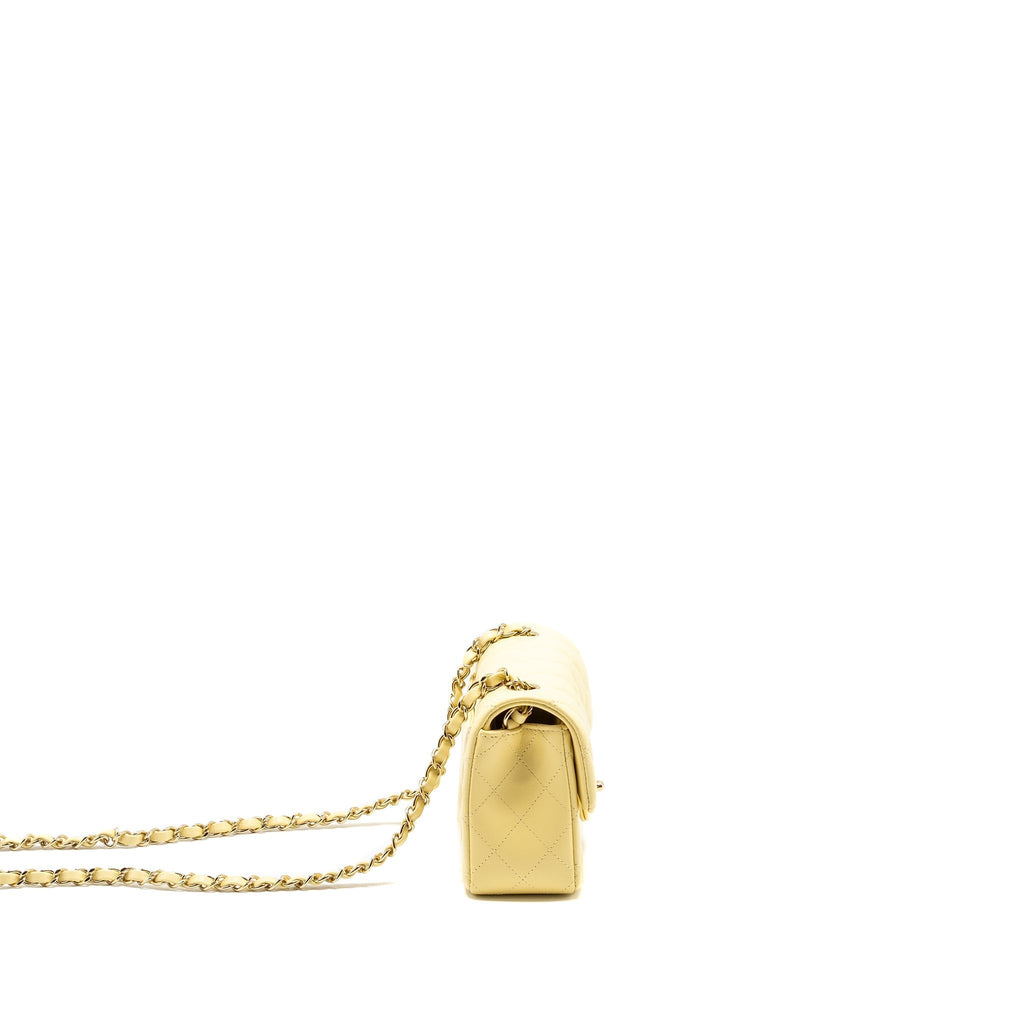 CHANEL MINI RECTANGULAR FLAP BAG LAMBSKIN YELLOW LGHW