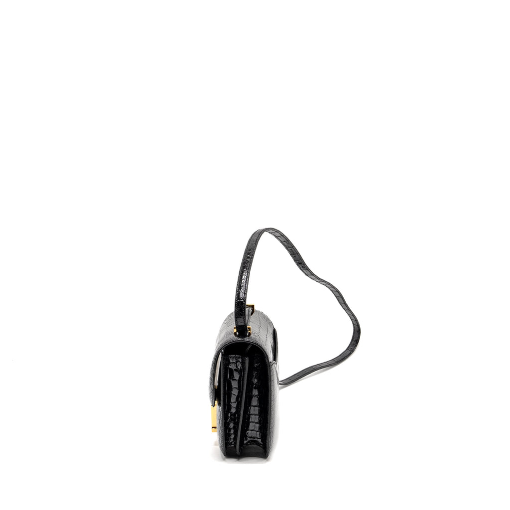 HERMES MINI CONSTANCE SHINY ALLIGATOR MISSISSIPPIENS BLACK GHW