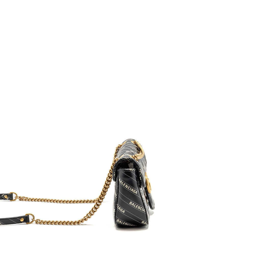 Gucci x Balenciaga The Hacker Project Small GG Marmont Bag Chevron Leather Black/White GHW