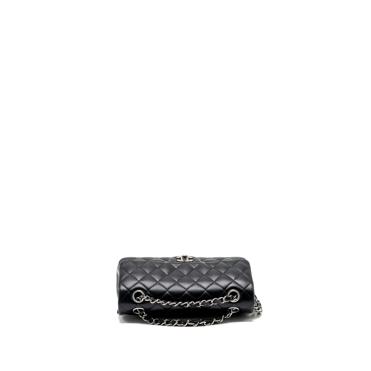CHANEL SMALL CLASSIC DOUBLE FLAP BAG LAMBSKIN BLACK SHW (MICROCHIP)