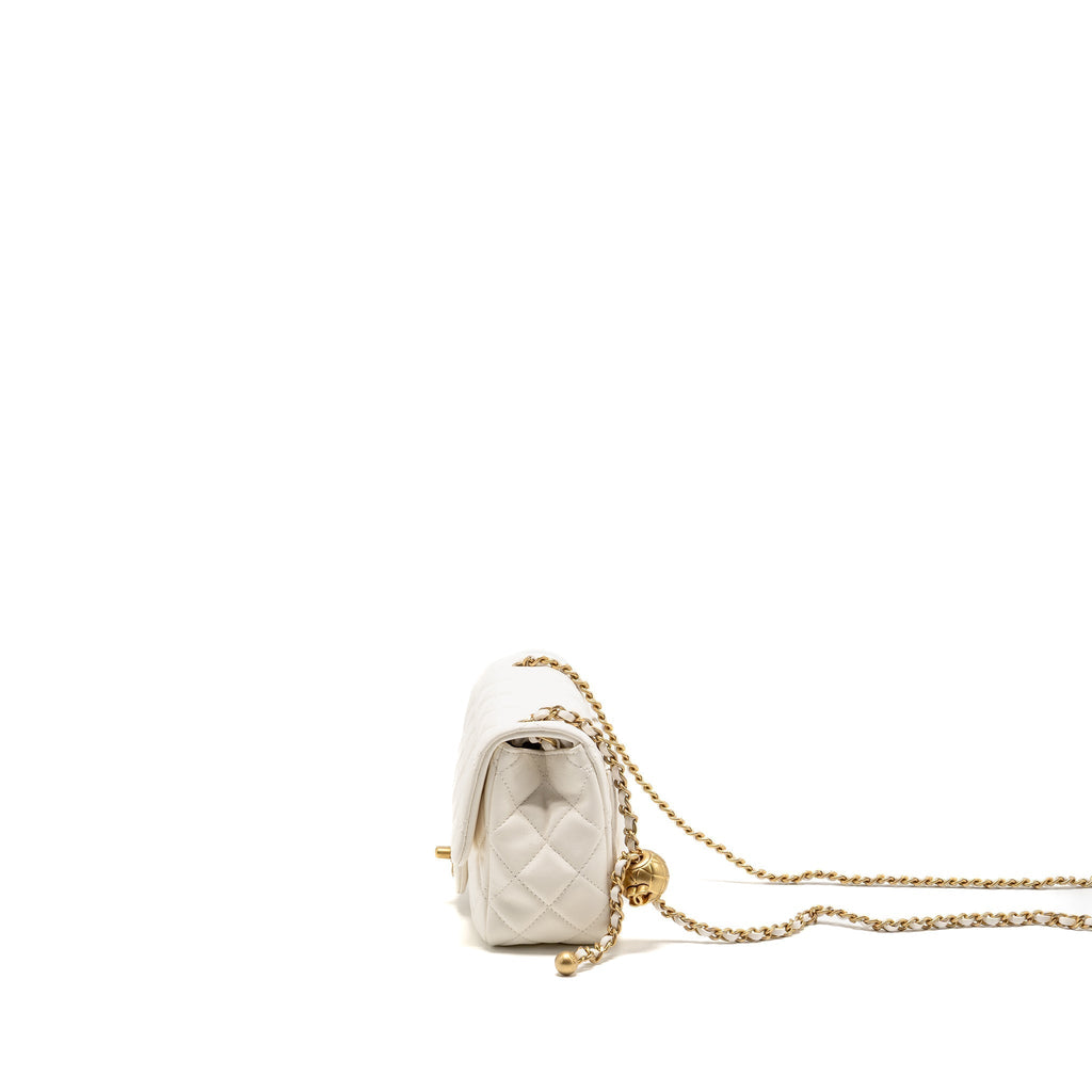 CHANEL PEARL CRUSH MINI SQUARE FLAP BAG LAMBSKIN WHITE GHW (MICROCHIP)