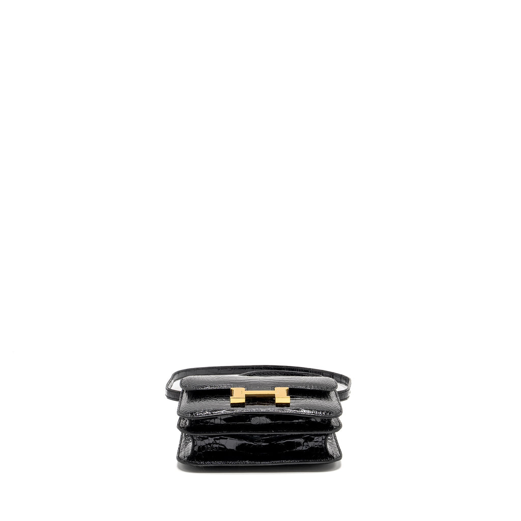 HERMES MINI CONSTANCE SHINY ALLIGATOR MISSISSIPPIENS BLACK GHW