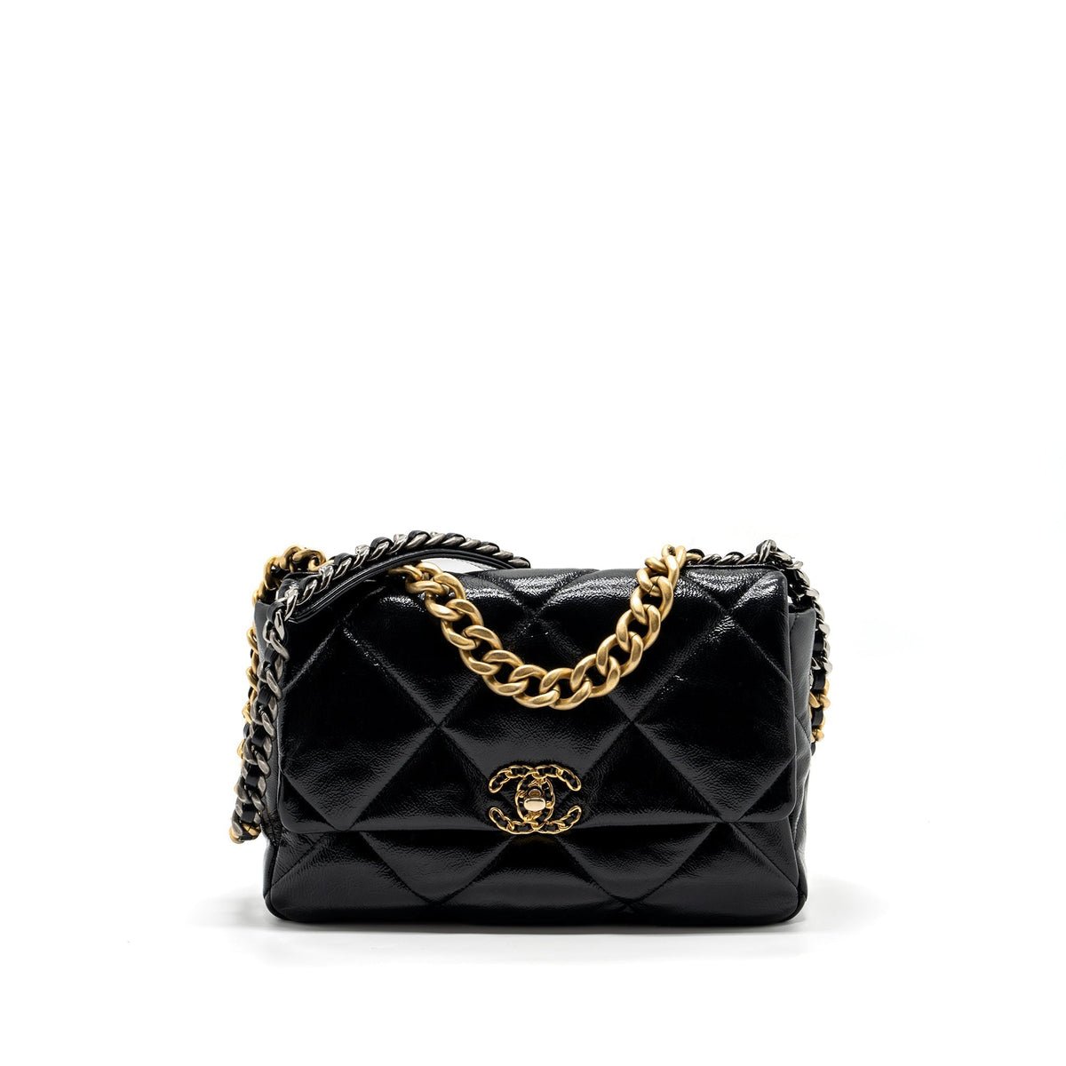 CHANEL MEDIUM 19 BAG SHINY CALFSKIN BLACK MULTICOLOUR HARDWARE