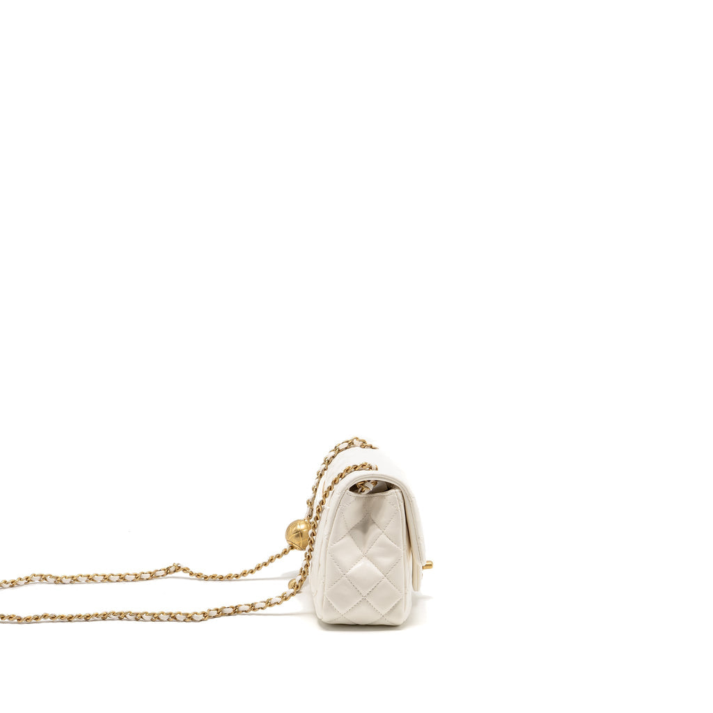 CHANEL PEARL CRUSH MINI SQUARE FLAP BAG LAMBSKIN WHITE GHW (MICROCHIP)