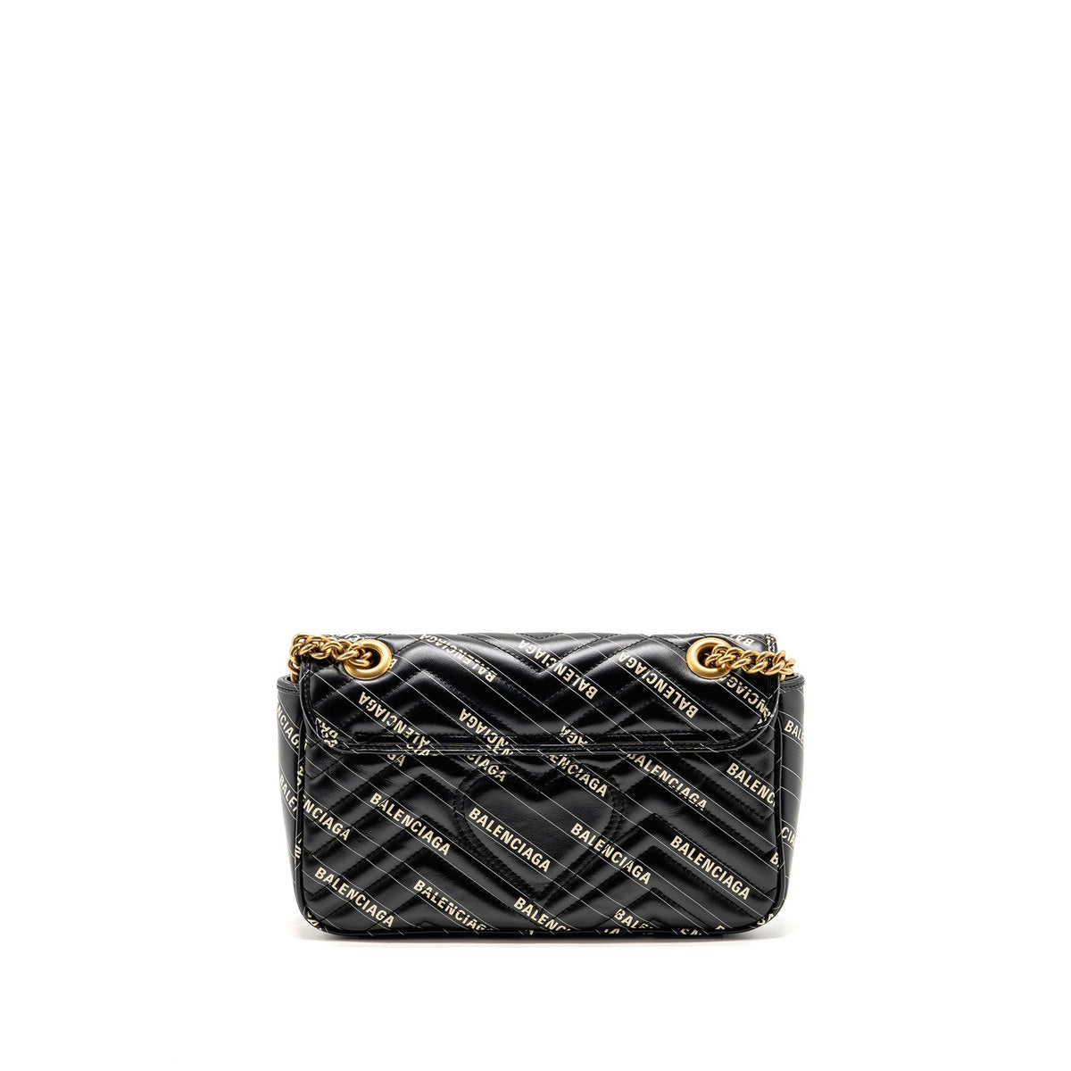 Gucci x Balenciaga The Hacker Project Small GG Marmont Bag Chevron Leather Black/White GHW