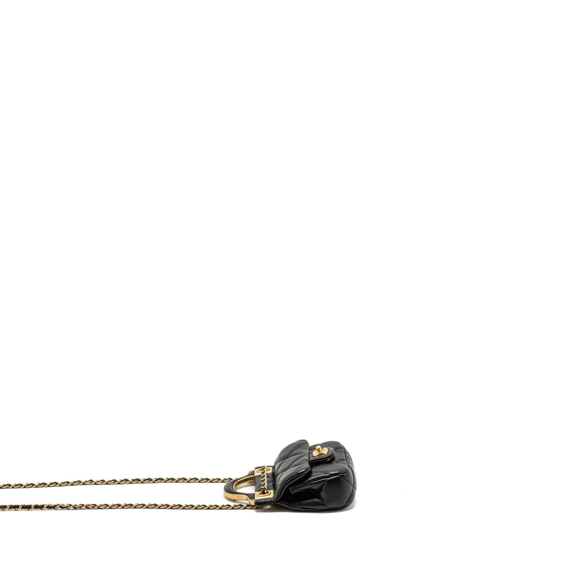 CHANEL 21A TOP HANDLE MINI FLAP CARD HOLDER WITH CHAIN LAMBSKIN BLACK GHW