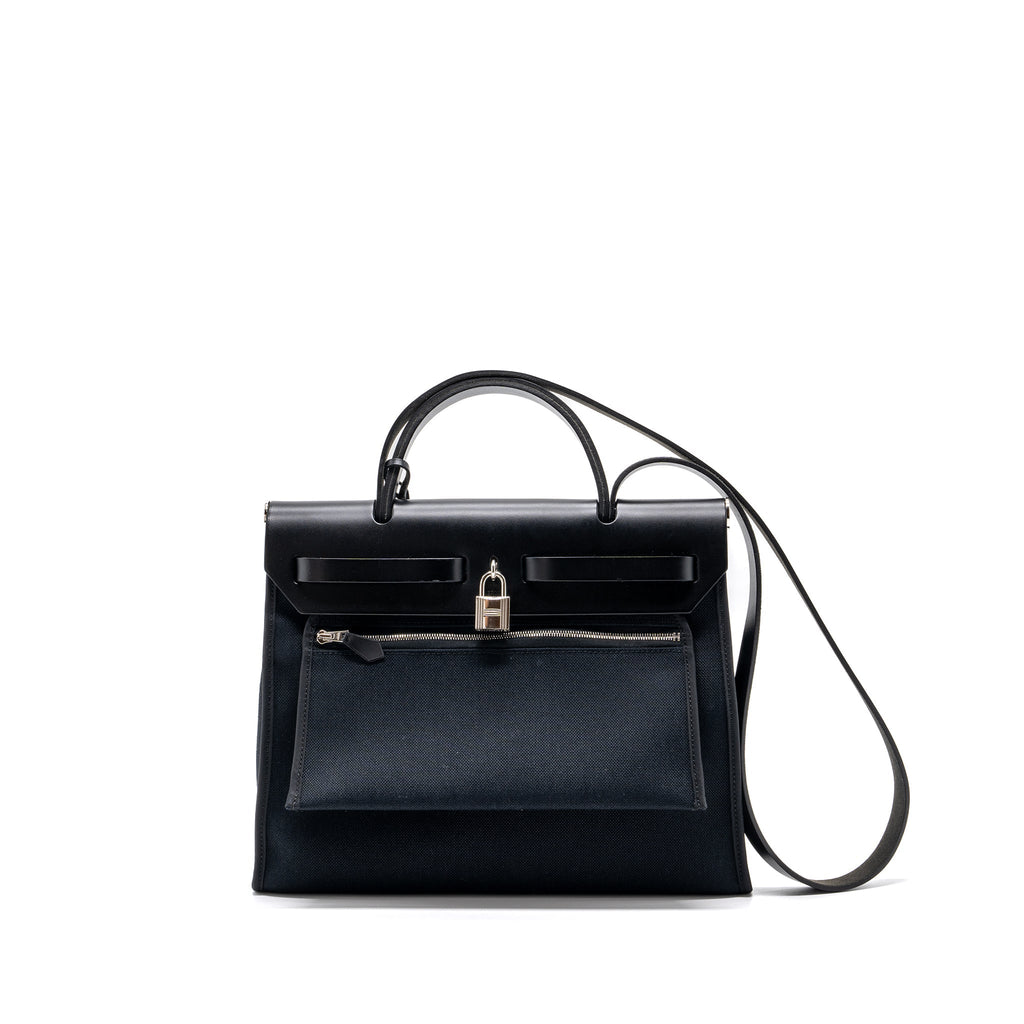 Hermes herbag 31 zip bag canvas/ hunter black SHW