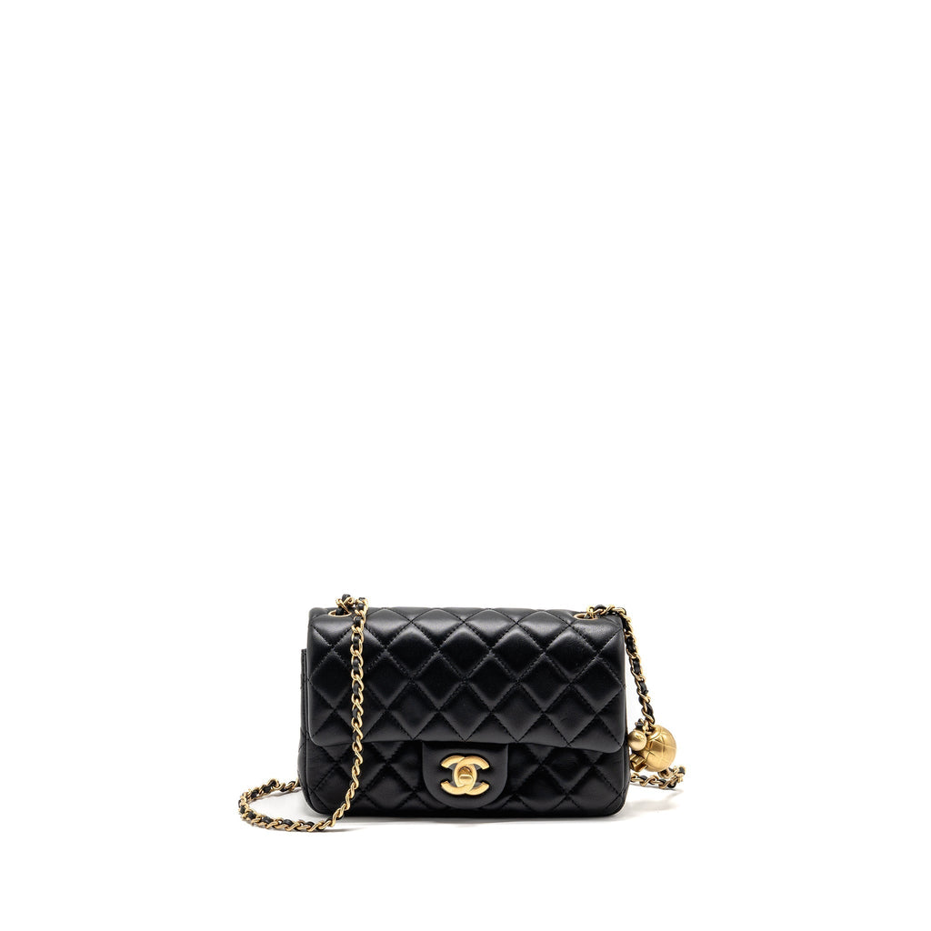 CHANEL PEARL CRUSH MINI RECTANGULAR FLAP BAG LAMBSKIN BLACK GHW (MICROCHIP)