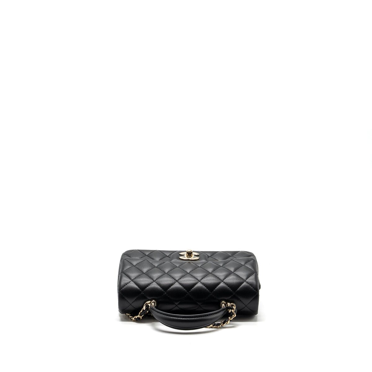 CHANEL TOP HANDLE MINI RECTANGULAR FLAP BAG LAMBSKIN BLACK LGHW(MICROCHIP)