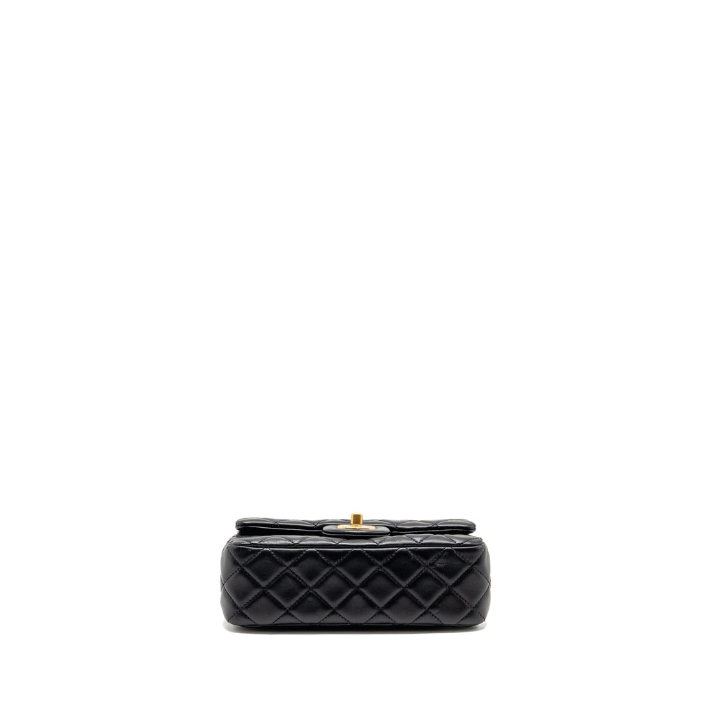 CHANEL PEARL CRUSH MINI RECTANGULAR FLAP BAG LAMBSKIN BLACK GHW (MICROCHIP)