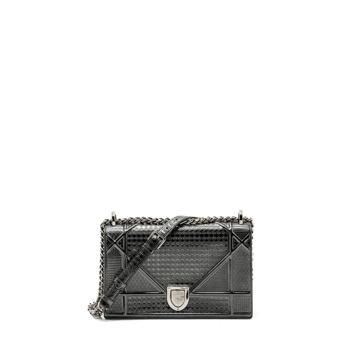 DIOR MEDIUM DIORAMA CALFSKIN METALLIC SILVER SHW