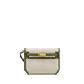 HERMES POCHETTE KELLY DEPECHES 25 CANVAS / TOGO ECRU BEIGE / VERT OLIVE GHW