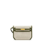 HERMES POCHETTE KELLY DEPECHES 25 CANVAS / TOGO ECRU BEIGE / VERT OLIVE GHW