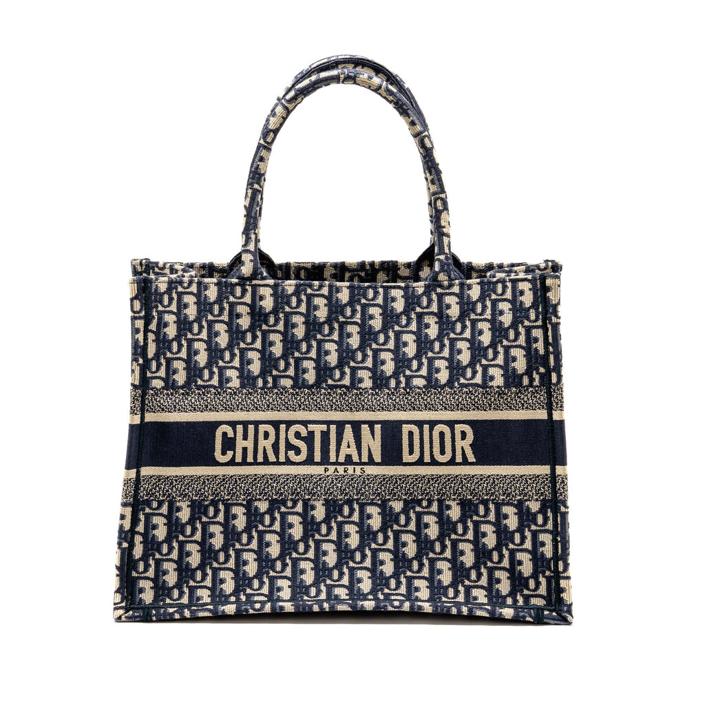 DIOR MEDIUM DIOR BOOK TOTE DIOR OBLIQUE EMBROIDERY ECRU/BLUE