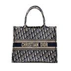 DIOR MEDIUM DIOR BOOK TOTE DIOR OBLIQUE EMBROIDERY ECRU/BLUE