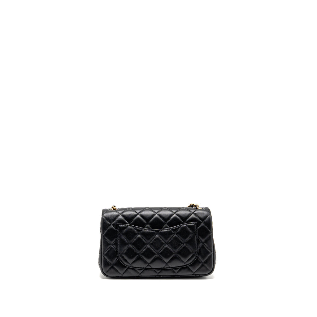 CHANEL PEARL CRUSH MINI RECTANGULAR FLAP BAG LAMBSKIN BLACK GHW (MICROCHIP)