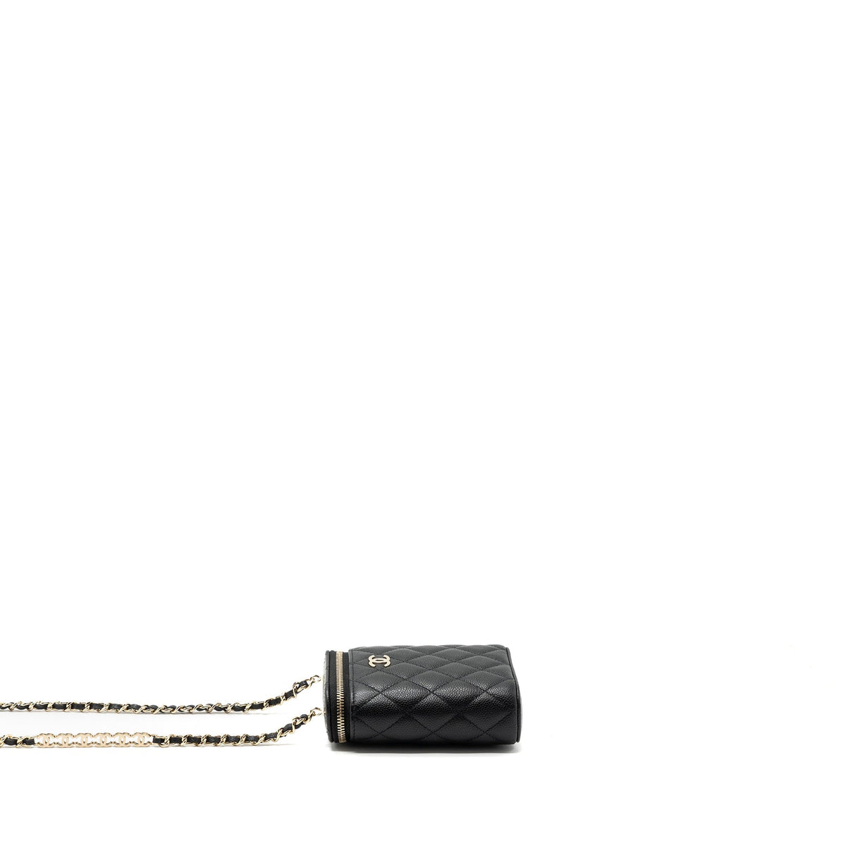 CHANEL VANITY CASE WITH DETAILED CHAIN CAVIAR BLACK LGHW
