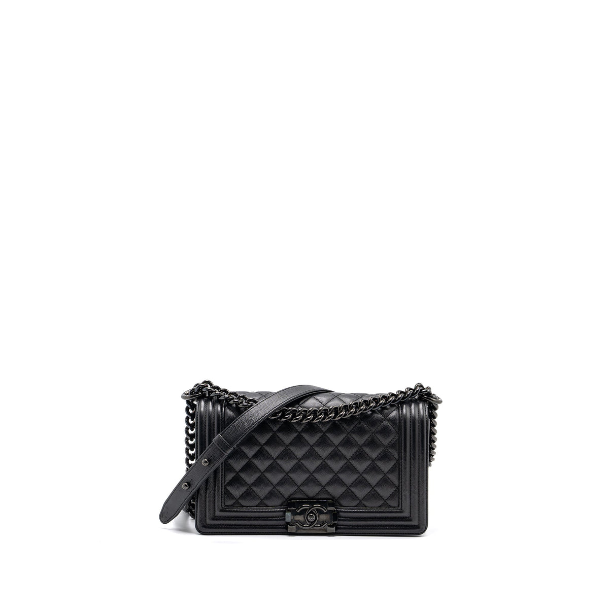 CHANEL MEDIUM BOY BAG CAVIAR SO BLACK BLACK HARDWARE