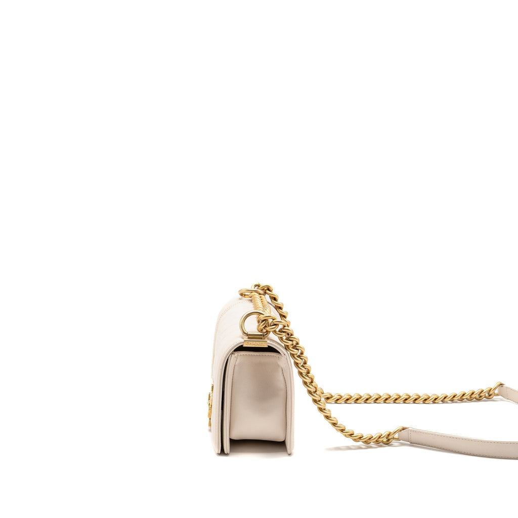 CHANEL SMALL BOY BAG LAMBSKIN CREAM WHITE GHW