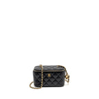 CHANEL PEARL CRUSH LONG VANITY WITH CHAIN LAMBSKIN BLACK GHW