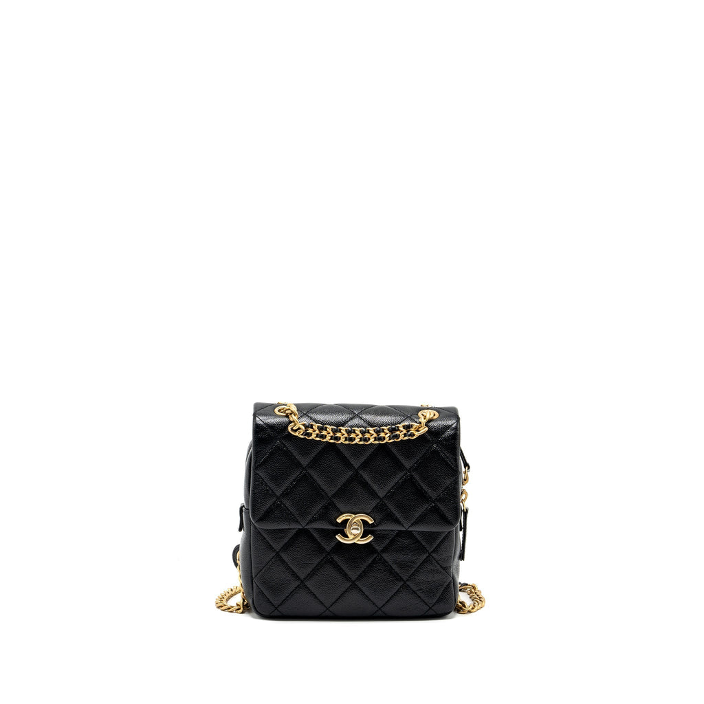 CHANEL QUILTED FLAP BACKPACK CAVIAR BLACK GHW (MICROCHIP)