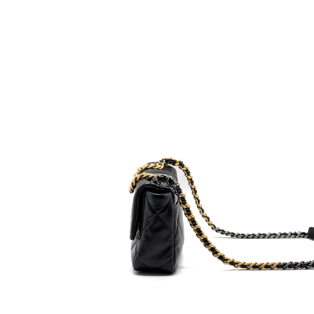 CHANEL SMALL 19 BAG LAMBSKIN BLACK MULTICOLOUR HARDWARE (MICROCHIP)