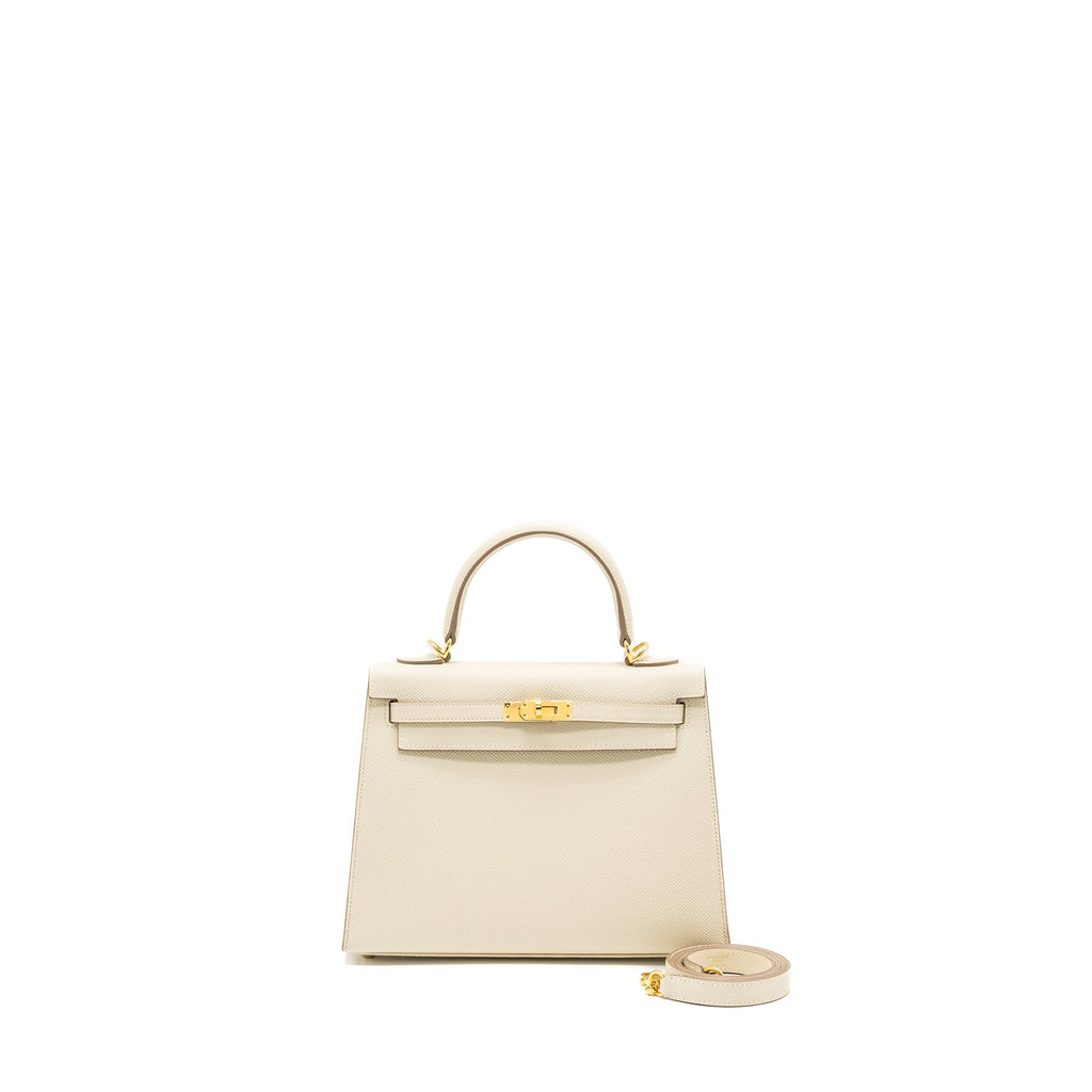 Hermes Kelly 25 Epsom Craie GHW