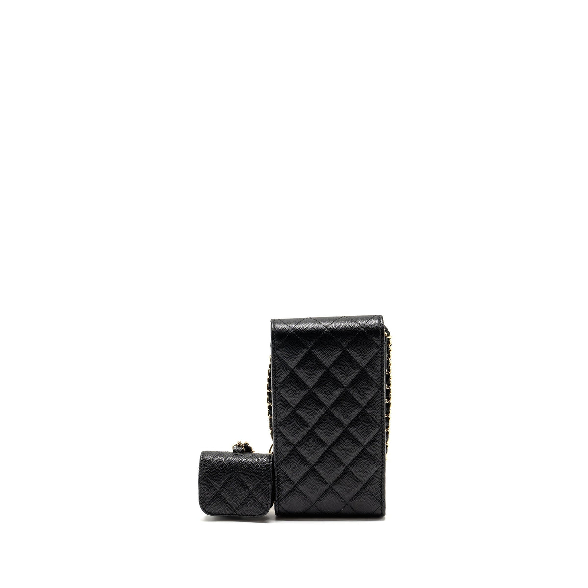 CHANEL CLASSIC PHONE CLUTCH WITH POUCH ON CHAIN CAVIAR BLACK LGHW