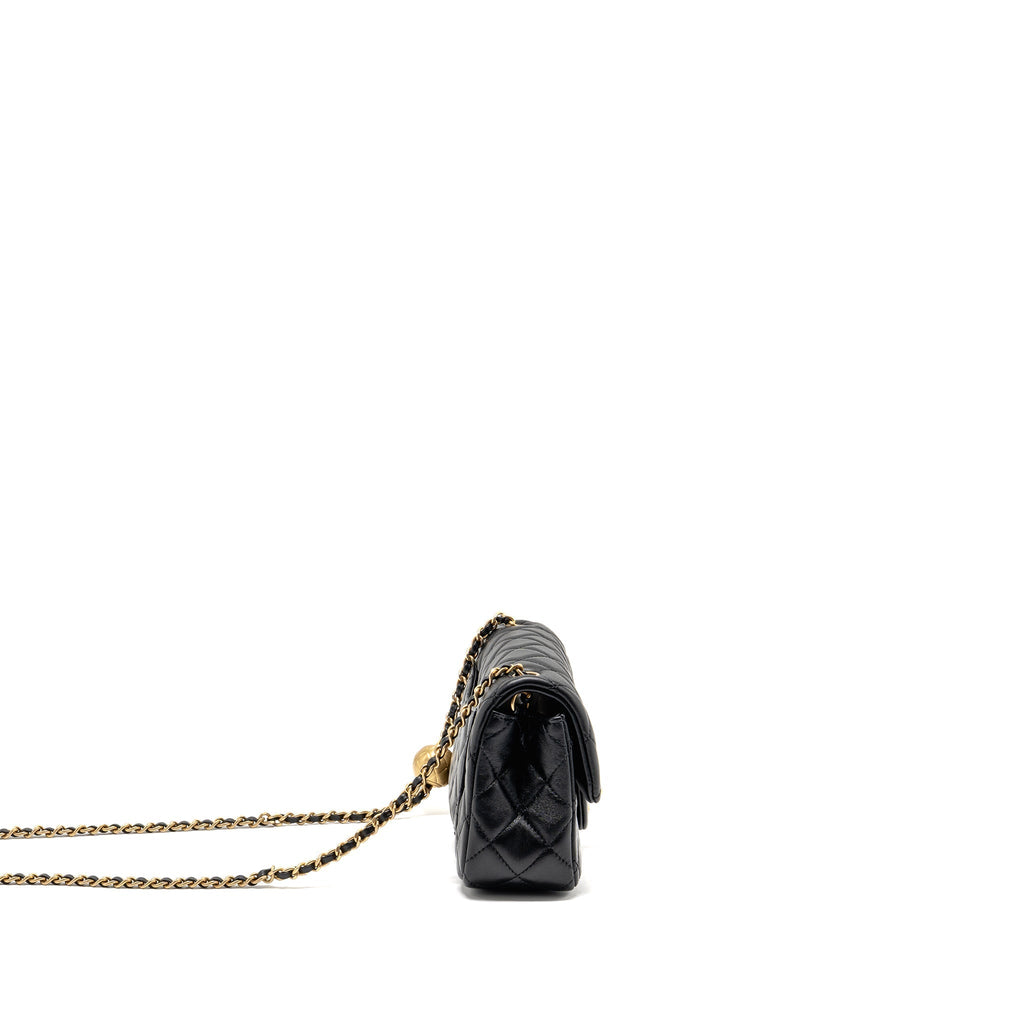 CHANEL PEARL CRUSH MINI RECTANGULAR FLAP BAG LAMBSKIN BLACK GHW (MICROCHIP)