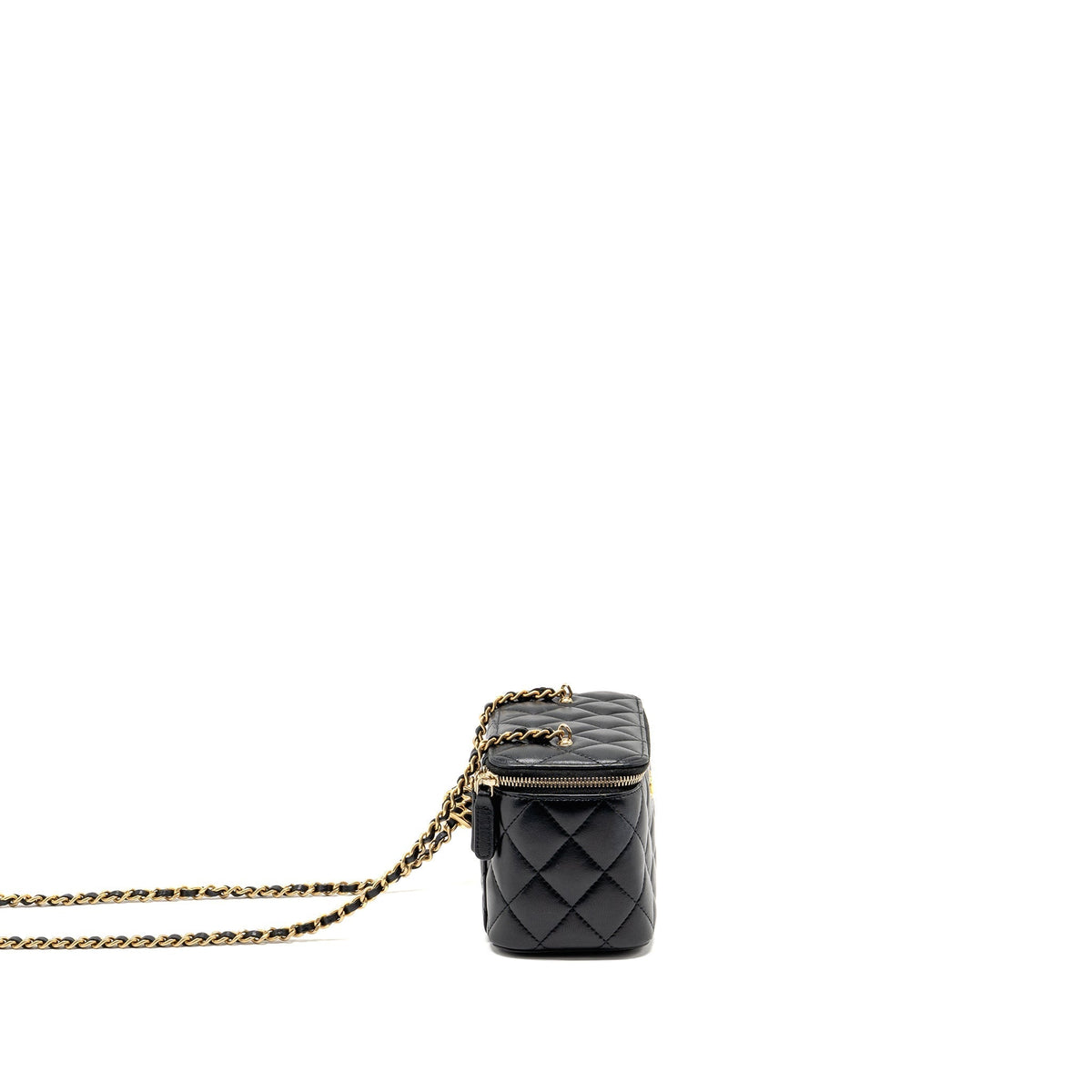 CHANEL PEARL CRUSH LONG VANITY WITH CHAIN LAMBSKIN BLACK GHW
