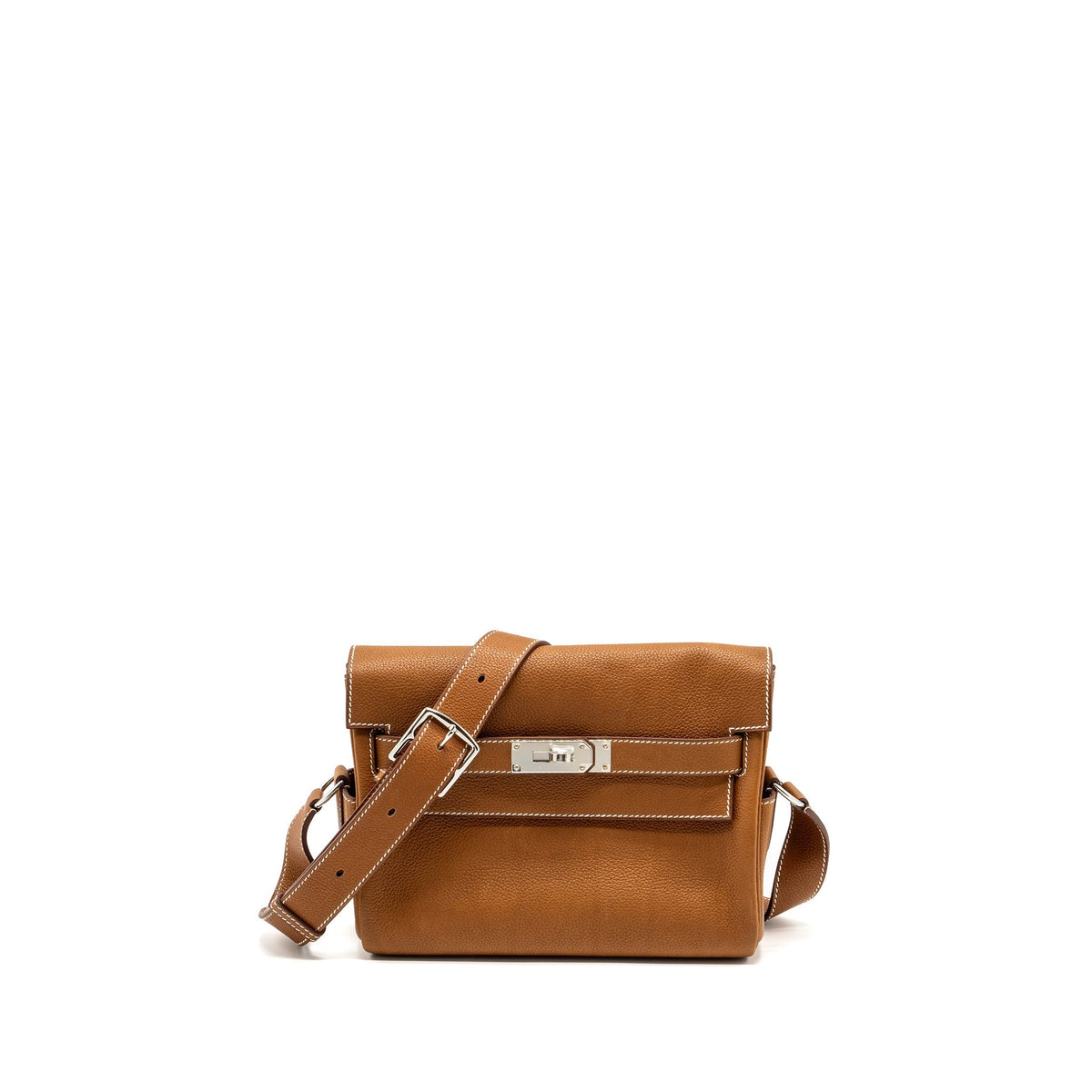 Hermes Kelly Messanger PM bag Barenia Faubourg leather 34 Fauve SHW