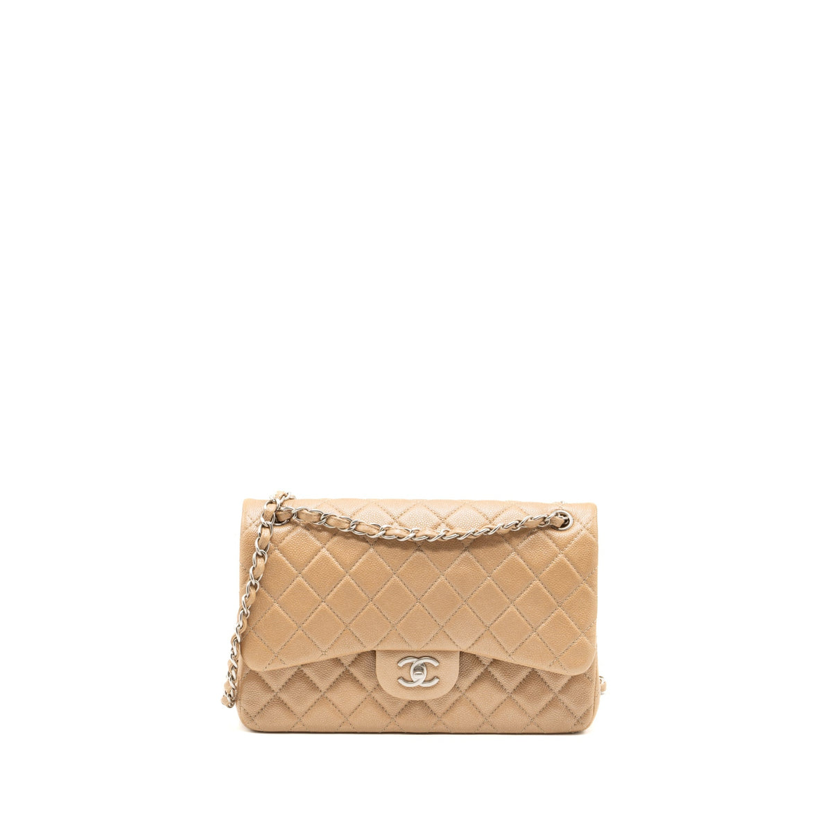 CHANEL CLASSIC JUMBO DOUBLE FLAP BAG CAVIAR IRIDESCENT BEIGE BRUSHED SHW