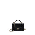 CHANEL TOP HANDLE MINI RECTANGULAR FLAP BAG LAMBSKIN BLACK LGHW(MICROCHIP)
