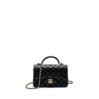 CHANEL TOP HANDLE MINI RECTANGULAR FLAP BAG LAMBSKIN BLACK LGHW(MICROCHIP)
